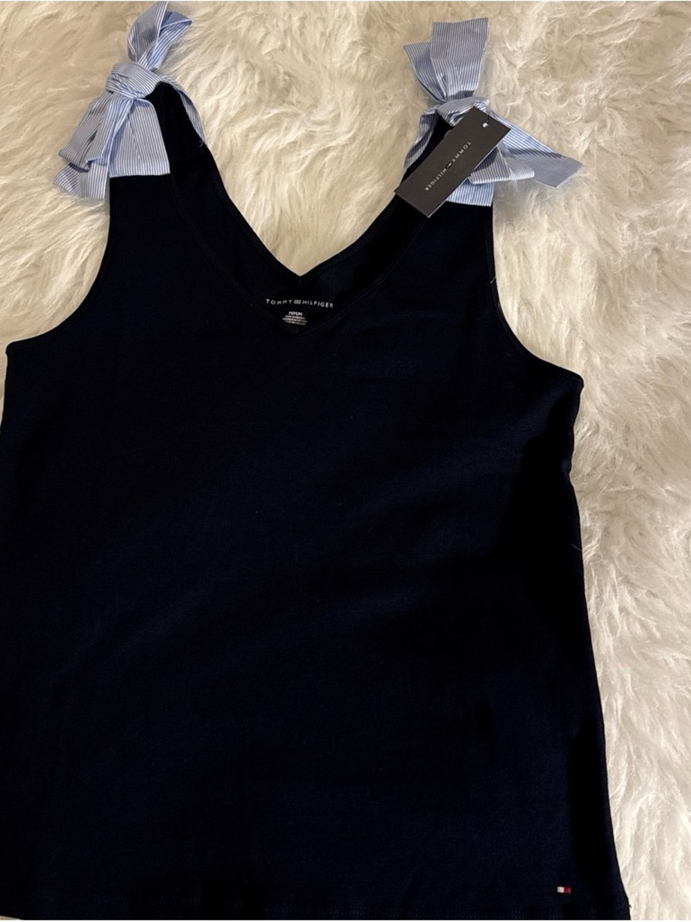 Tommy Hilfiger Navy Tank with Blue-White Striped Tie Straps